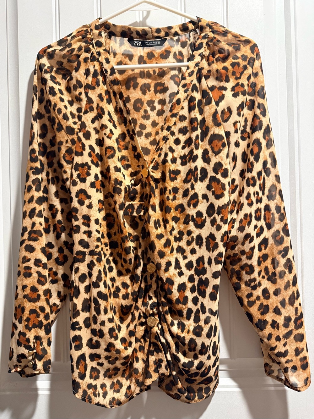 Zara Leopard Print Satin Blouse in Brown and Black